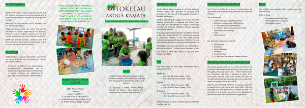 trifold brochure advertising services for Tokelaun children