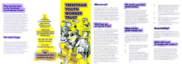  tri-fold A4 brochure advertising fund-raising drive for youth worker